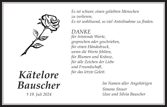 Traueranzeige von Kätelore Bauscher von Bad Vilbel/Karben