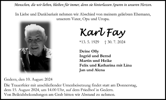 Traueranzeige von Karl Fay von Kreis-Anzeiger