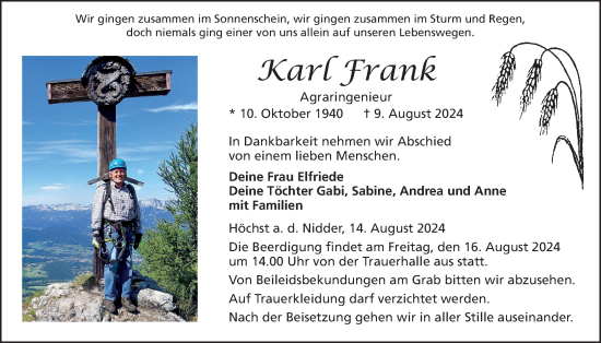 Traueranzeige von Karl Frank von Kreis-Anzeiger