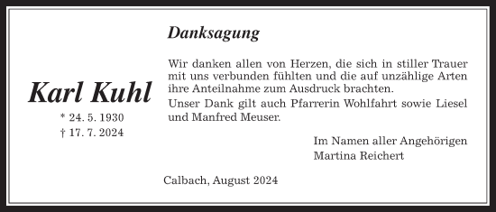 Traueranzeige von Karl Kuhl von Kreis-Anzeiger