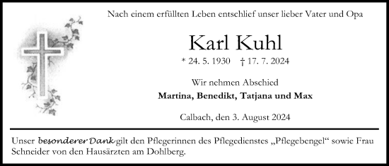 Traueranzeige von Karl Kuhl von Kreis-Anzeiger