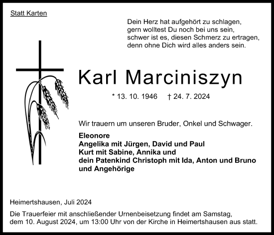 Traueranzeige von Karl Marciniszyn von Oberhessische Zeitung
