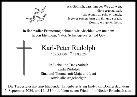 Traueranzeige von Karl-Peter Rudolph von Bad Vilbel/Karben