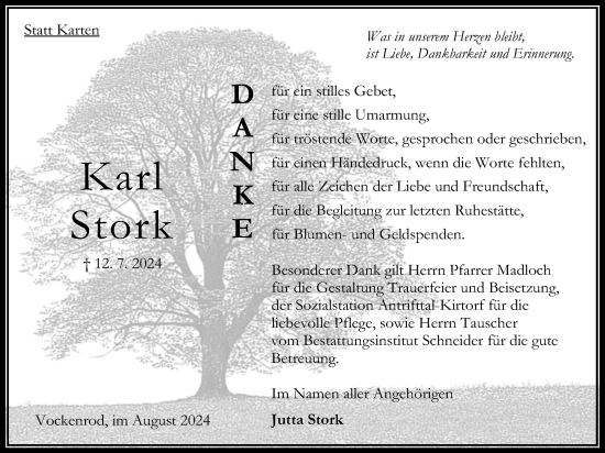 Traueranzeige von Karl Stork von Oberhessische Zeitung