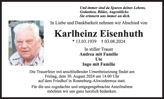 Traueranzeige von Karlheinz Eisenhuth von Kreis-Anzeiger