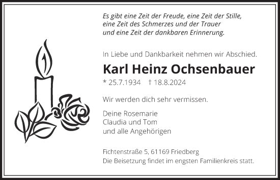 Traueranzeige von Karl Heinz Ochsenbauer von Wetterauer Zeitung