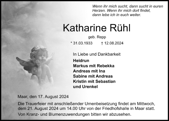 Traueranzeige von Katharine Rühl von Lauterbacher Anzeiger