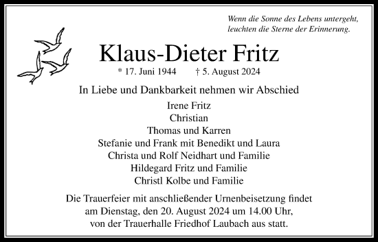 Traueranzeige von Klaus-Dieter Fritz von Usinger Anzeiger