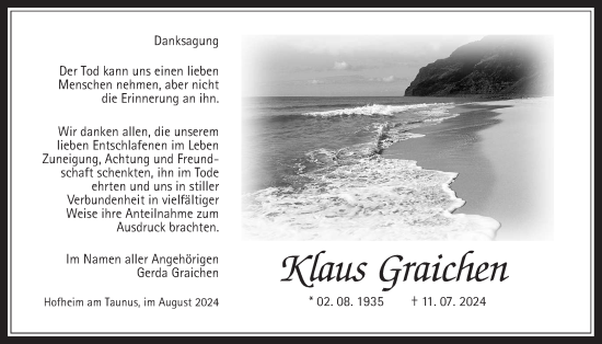 Traueranzeige von Klaus Graichen 