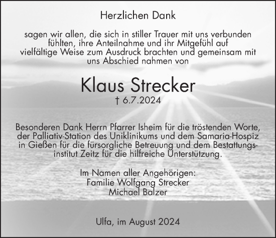 Traueranzeige von Klaus Strecker von Kreis-Anzeiger