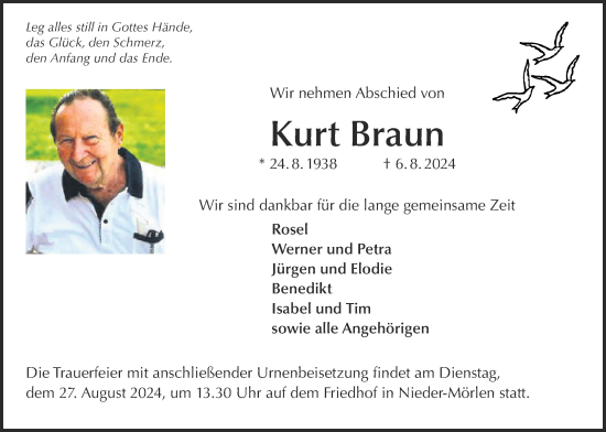 Traueranzeige von Kurt Braun von Wetterauer Zeitung