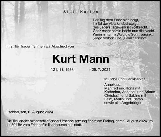 Traueranzeige von Kurt Mann von Giessener Allgemeine, Alsfelder Allgemeine, Giessener Allgemeine, Alsfelder Allgemeine