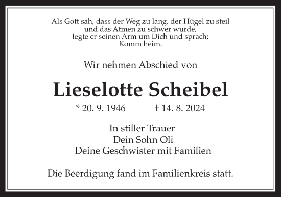 Traueranzeige von Lieselotte Scheibel von Wetterauer Zeitung