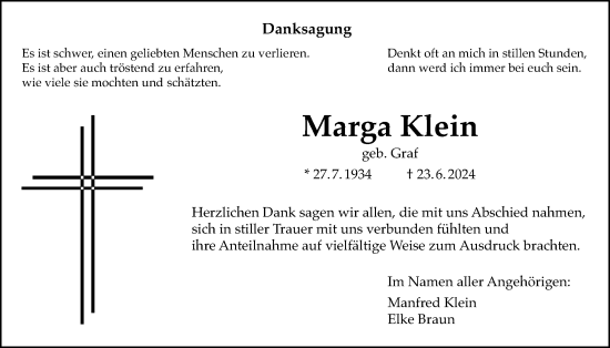 Traueranzeige von Marga Klein von Licher Wochenblatt