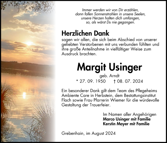 Traueranzeige von Margit Usinger von Lauterbacher Anzeiger