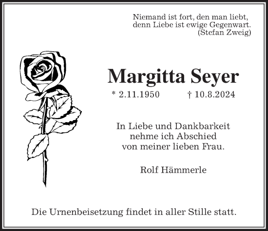 Traueranzeige von Margitta Seyer 