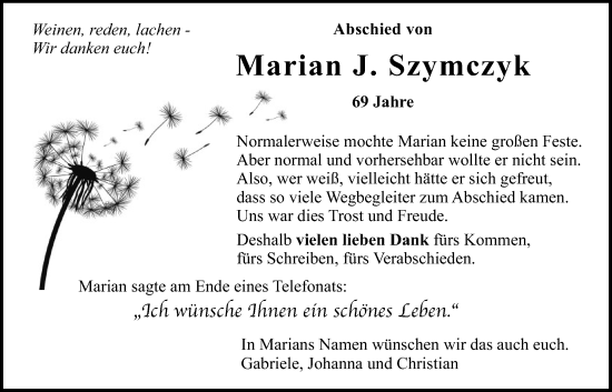 Traueranzeige von Marian Szymczyk von Butzbacher Zeitung