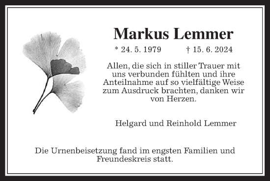 Traueranzeige von Markus Lemmer von Giessener Allgemeine, Alsfelder Allgemeine