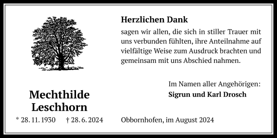 Traueranzeige von Mechthilde Leschhorn von Licher Wochenblatt
