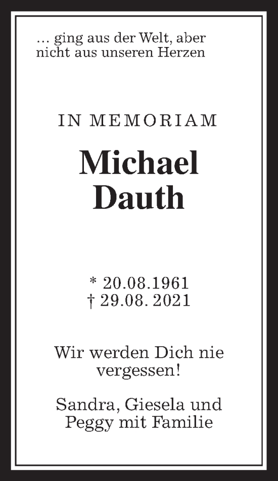 Traueranzeige von Michael Dauth von Wetterauer Zeitung