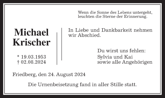 Traueranzeige von Michael Krischer von Wetterauer Zeitung