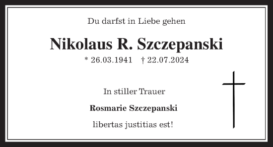 Traueranzeige von Nikolaus R. Szczepanski von Bad Vilbel/Karben