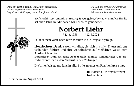 Traueranzeige von Norbert Liehr von Licher Wochenblatt