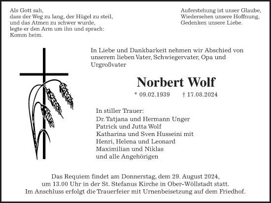 Traueranzeige von Norbert Wolf von Wetterauer Zeitung