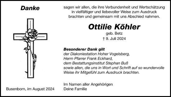 Traueranzeige von Ottilie Köhler von Kreis-Anzeiger
