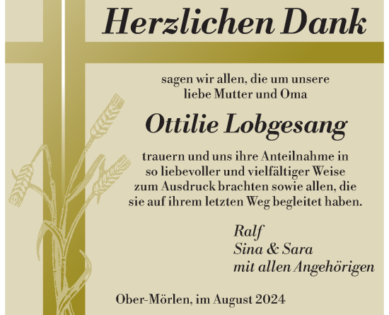 Traueranzeige von Ottilie Lobgesang von Wetterauer Zeitung