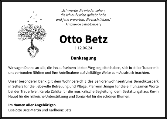 Traueranzeige von Otto Betz von Kreis-Anzeiger