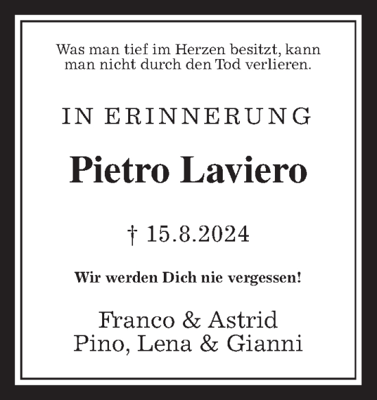 Traueranzeige von Pietro Laviero von Kreis-Anzeiger