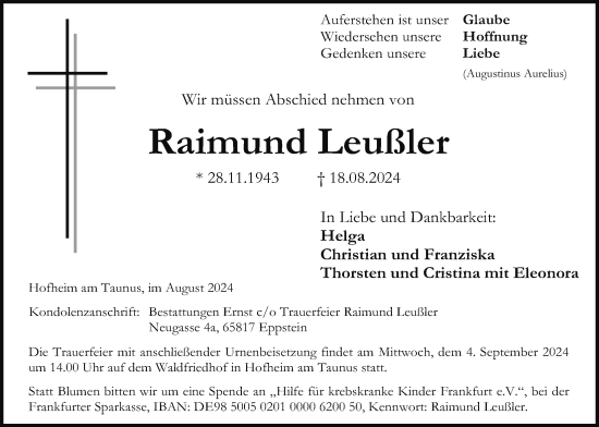 Traueranzeige von Raimund Leußler 