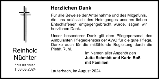 Traueranzeige von Reinhold Nücher von Lauterbacher Anzeiger
