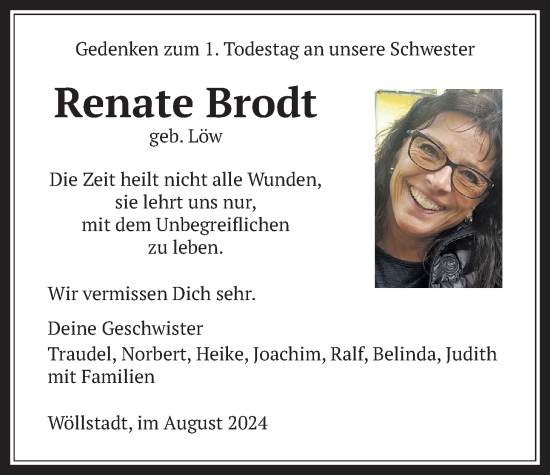 Traueranzeige von Renate Brodt von Wetterauer Zeitung