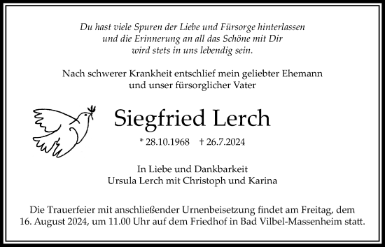 Traueranzeige von Siegfried Lerch von Bad Vilbel/Karben