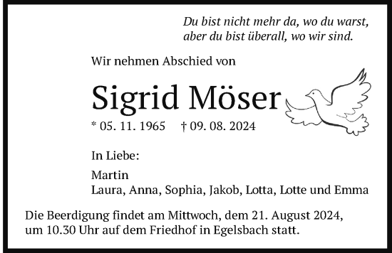 Traueranzeige von Sigrid Möser von Lauterbacher Anzeiger