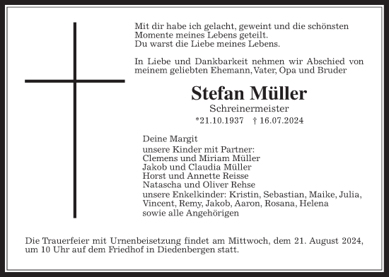 Traueranzeige von Stefan Müller 