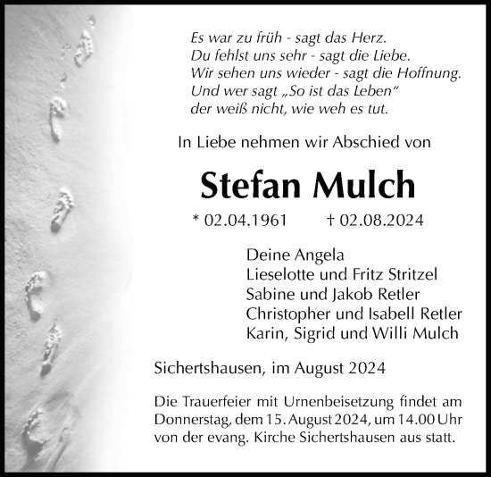 Traueranzeige von Stefan Mulch von Giessener Allgemeine, Alsfelder Allgemeine