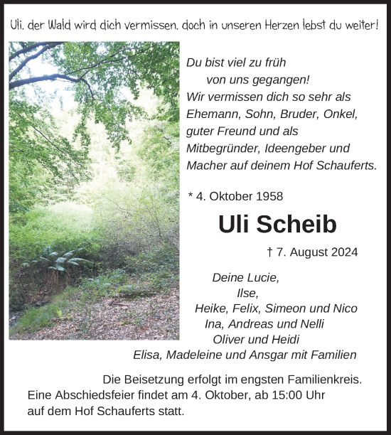 Traueranzeige von Uli Scheib von Usinger Anzeiger