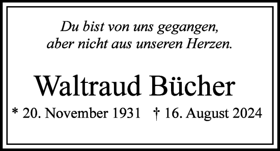 Traueranzeige von Waltraud Bücher von Butzbacher Zeitung