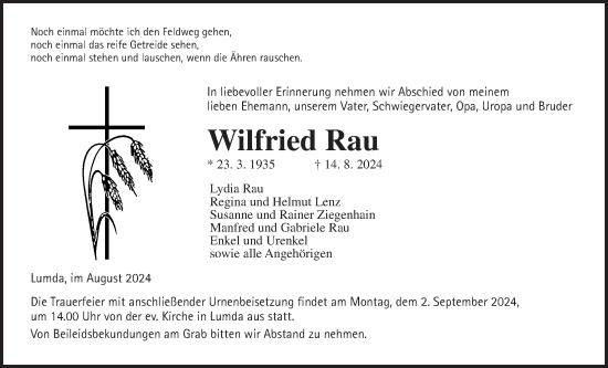 Traueranzeige von Wilfried Rau von Giessener Allgemeine, Alsfelder Allgemeine