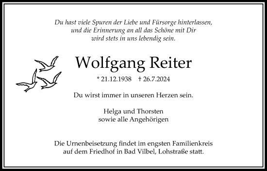 Traueranzeige von Wolfgang Reiter von Bad Vilbel/Karben