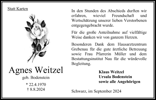 Traueranzeige von Agnes Weitzel von Oberhessische Zeitung