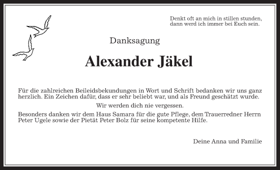 Traueranzeige von Alexander Jäkel von Butzbacher Zeitung