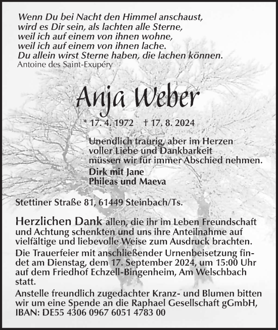 Traueranzeige von Anja Weber von Wetterauer Zeitung