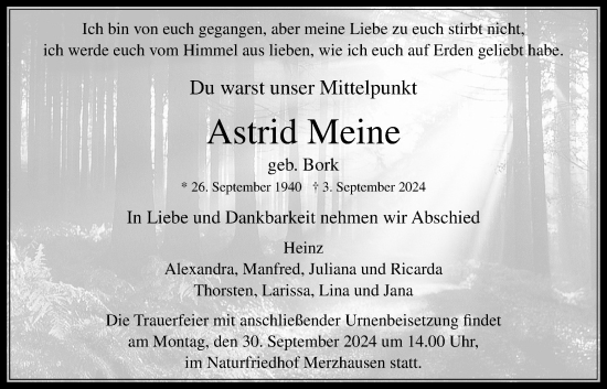 Traueranzeige von Astrid Meine von Usinger Anzeigenblatt