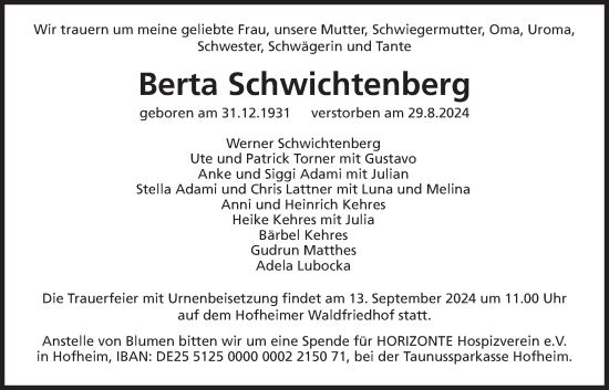 Traueranzeige von Berta Schwichtenberg 
