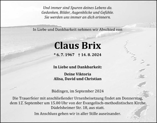 Traueranzeige von Claus Brix von Kreis-Anzeiger
