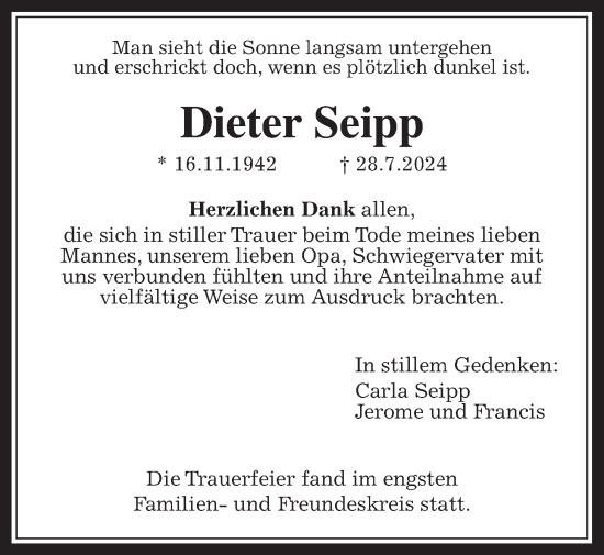 Traueranzeige von Dieter Seipp von Wetterauer Zeitung